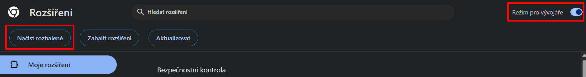 Chrome extensions page header with Developer mode toggle and Load unpacked button highlighted
